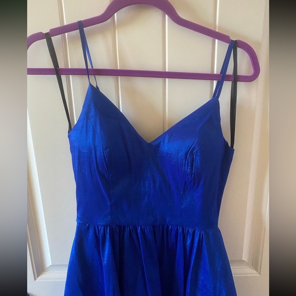 B Darlin Taffeta Stretch Shimmer Gown Royal Blue High Low Maxi Prom Party Dress - Picture 6 of 6